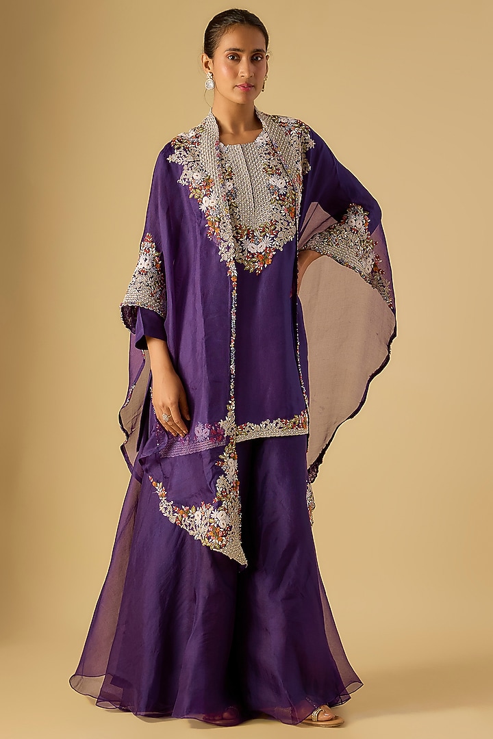 Purple Organza Thread Work Cape Set by Prisho at Pernia's Pop Up Shop