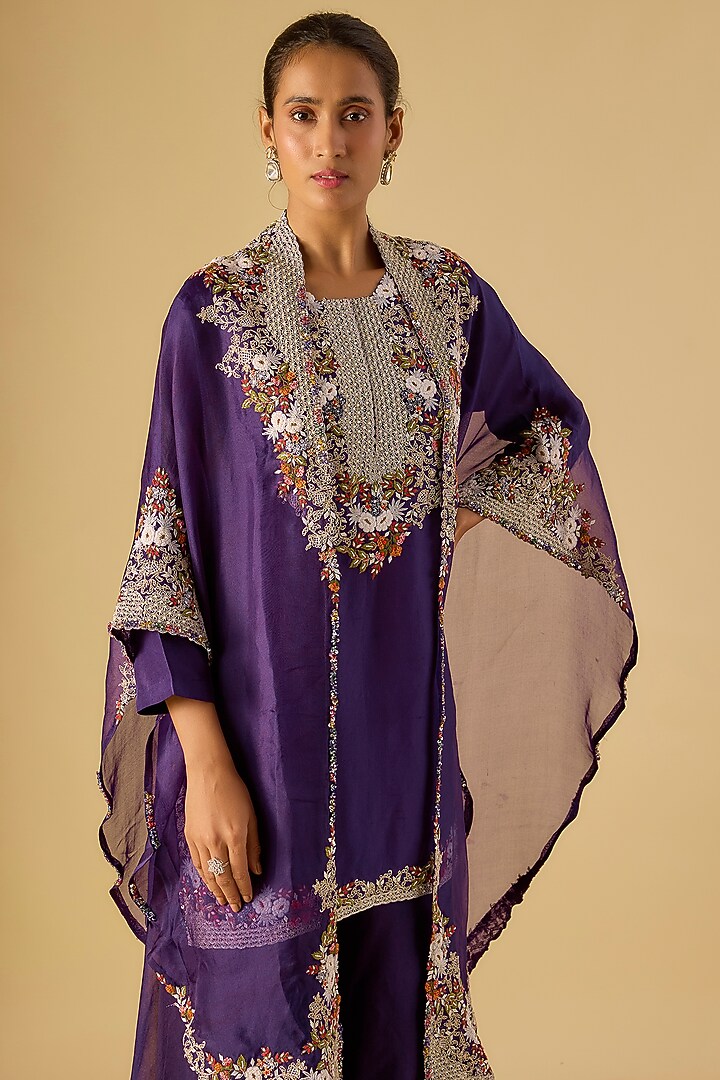 Purple Organza Thread Work Cape Set by Prisho at Pernia's Pop Up Shop