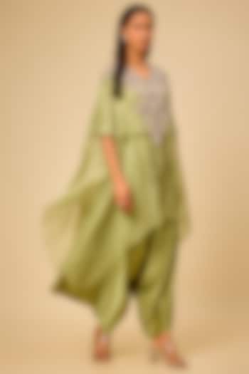 Sea Green Silk Resham Work Kaftan Set by Prisho at Pernia's Pop Up Shop