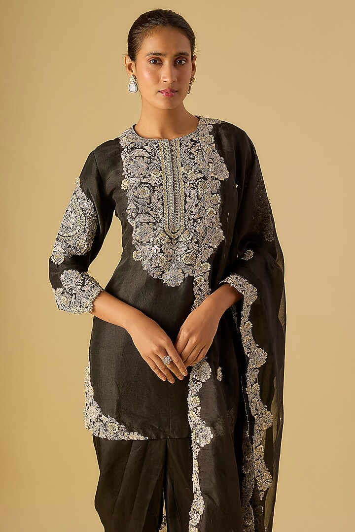 Black Silk Gota Work Kurta Set by Prisho at Pernia's Pop Up Shop