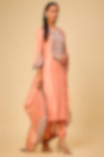 Peach Silk Maal Work Kurta Set by Prisho at Pernia's Pop Up Shop