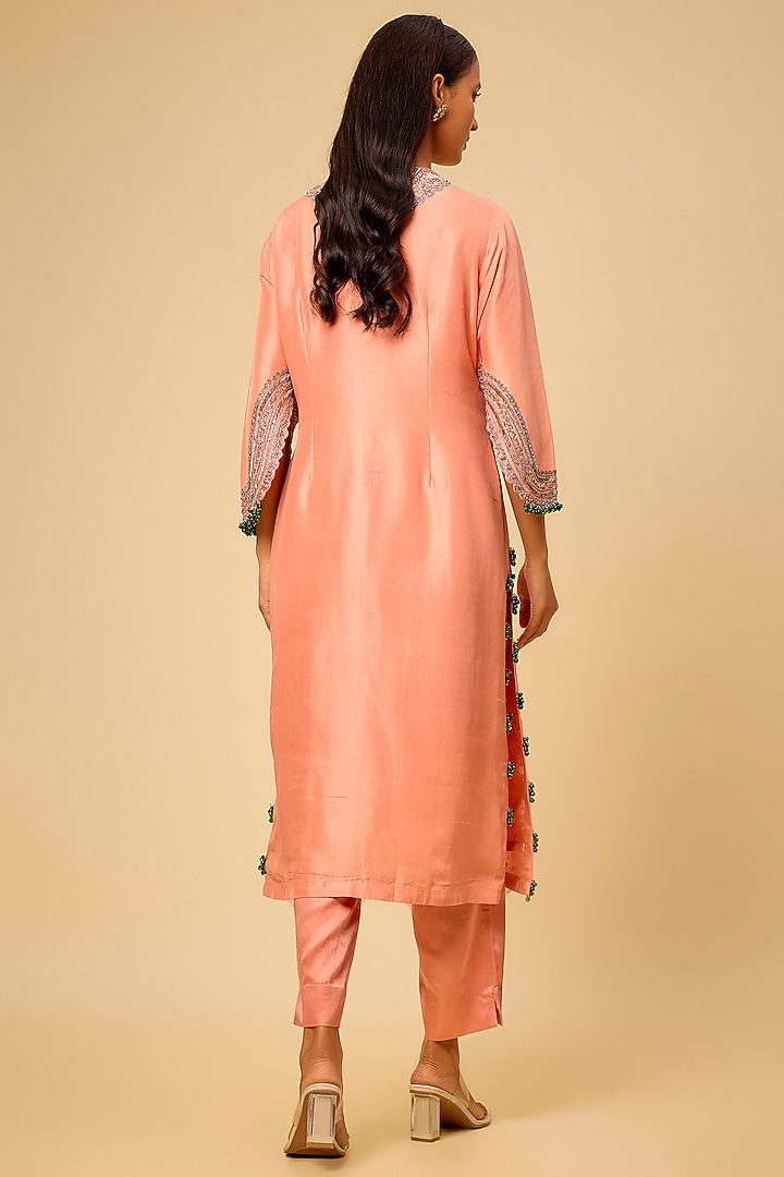 Peach Silk Maal Work Kurta Set by Prisho at Pernia's Pop Up Shop