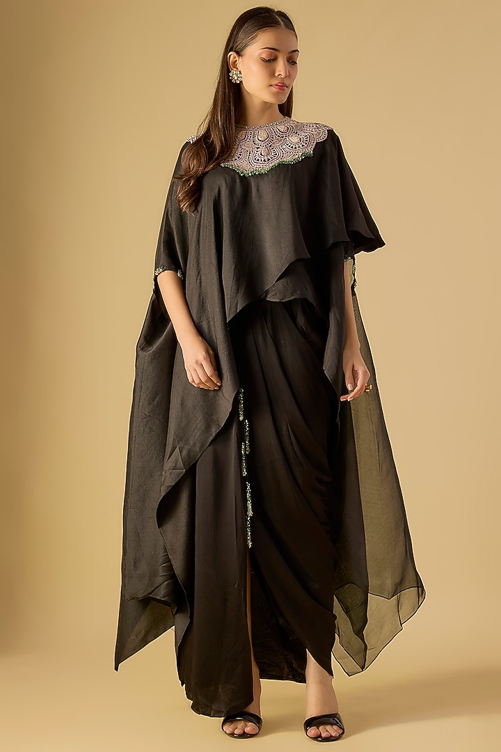 Black Organza Silk Dori Work Kaftan Set by Prisho at Pernia's Pop Up Shop