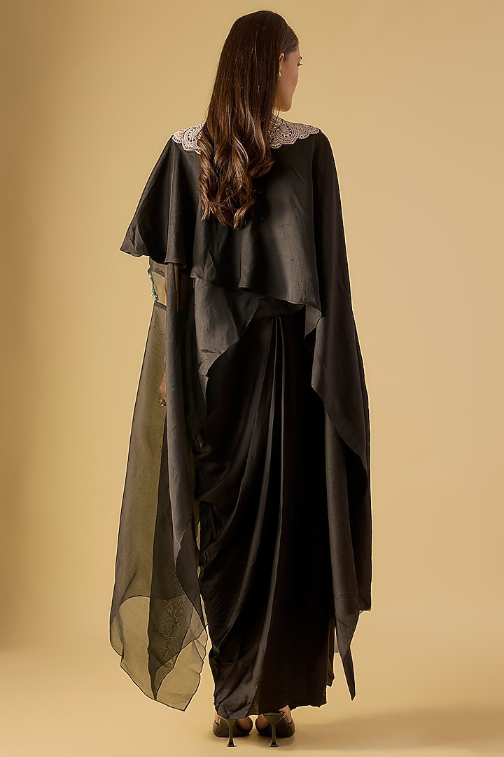 Black Organza Silk Dori Work Kaftan Set by Prisho at Pernia's Pop Up Shop