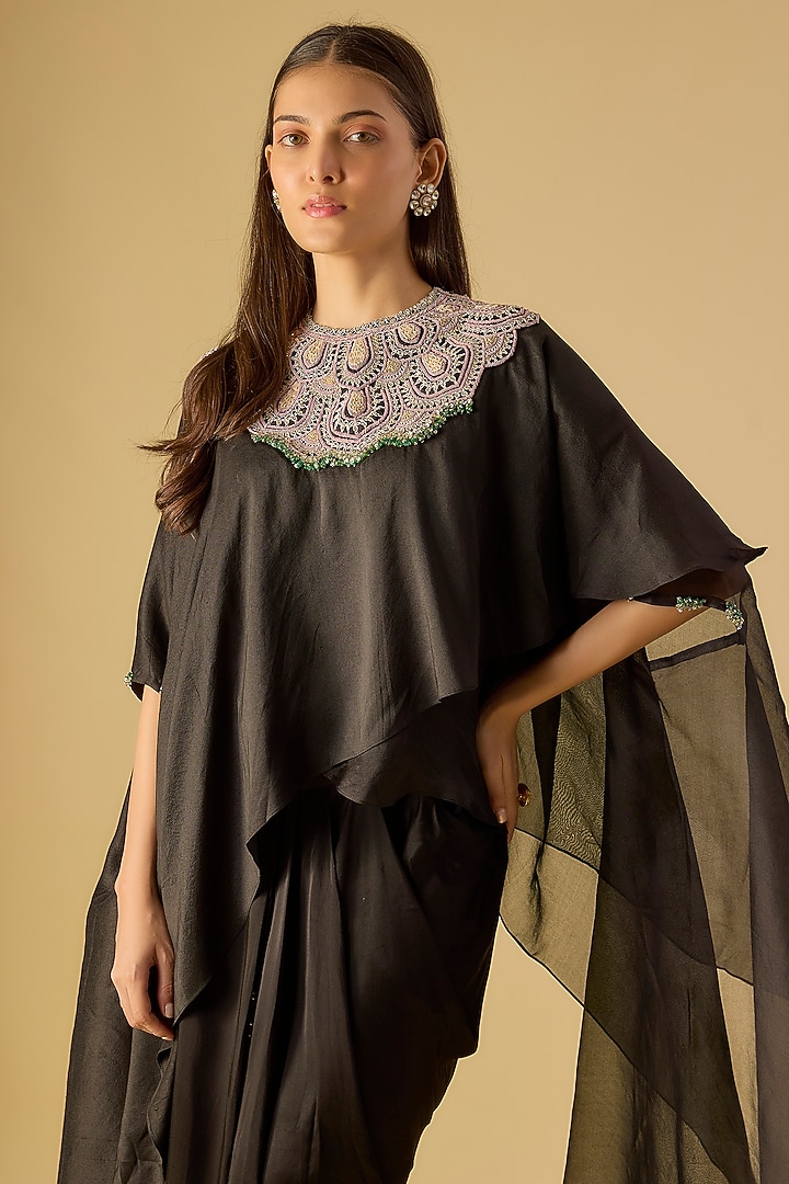 Black Organza Silk Dori Work Kaftan Set by Prisho at Pernia's Pop Up Shop