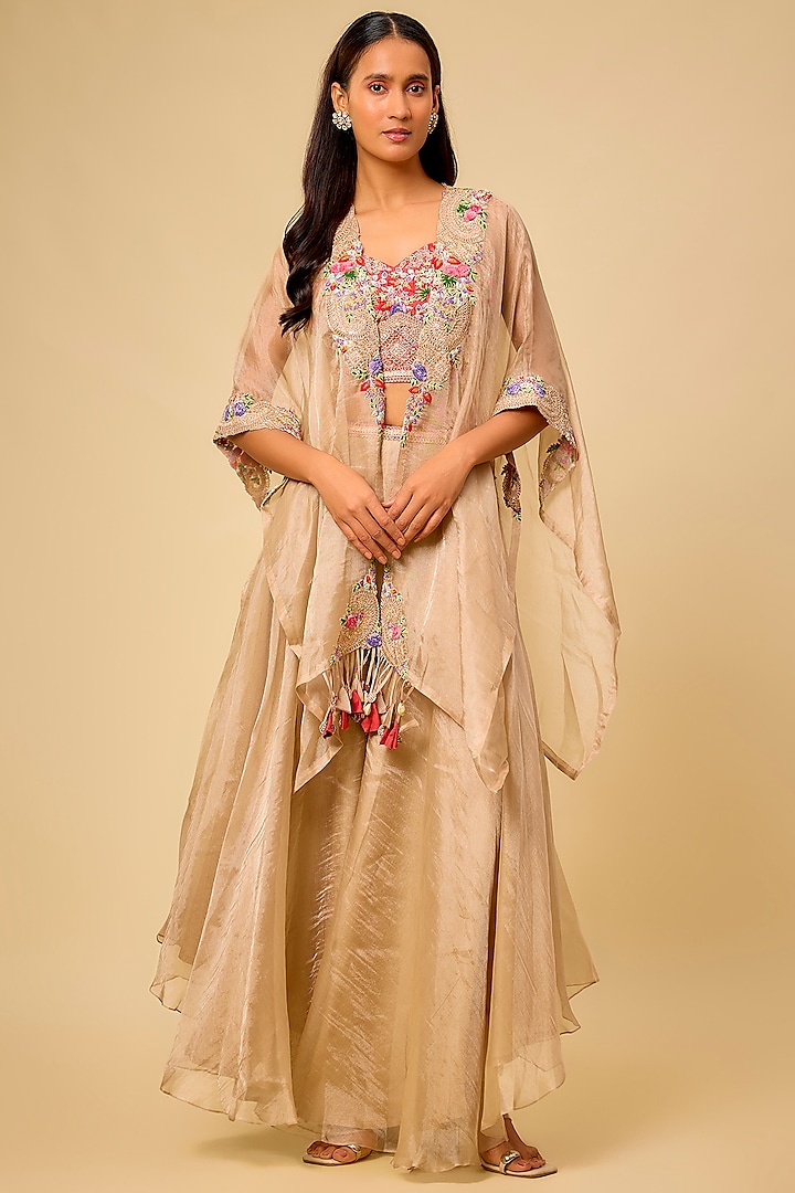 Champagne Tissue Dori Work Cape Set by Prisho at Pernia's Pop Up Shop