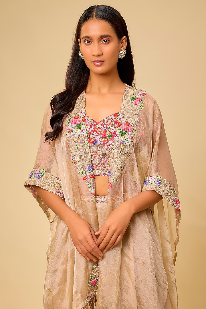 Champagne Tissue Dori Work Cape Set by Prisho at Pernia's Pop Up Shop
