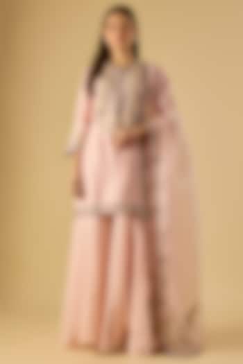 Flamingo Pink Organza Resham Work Cape Set by Prisho at Pernia's Pop Up Shop