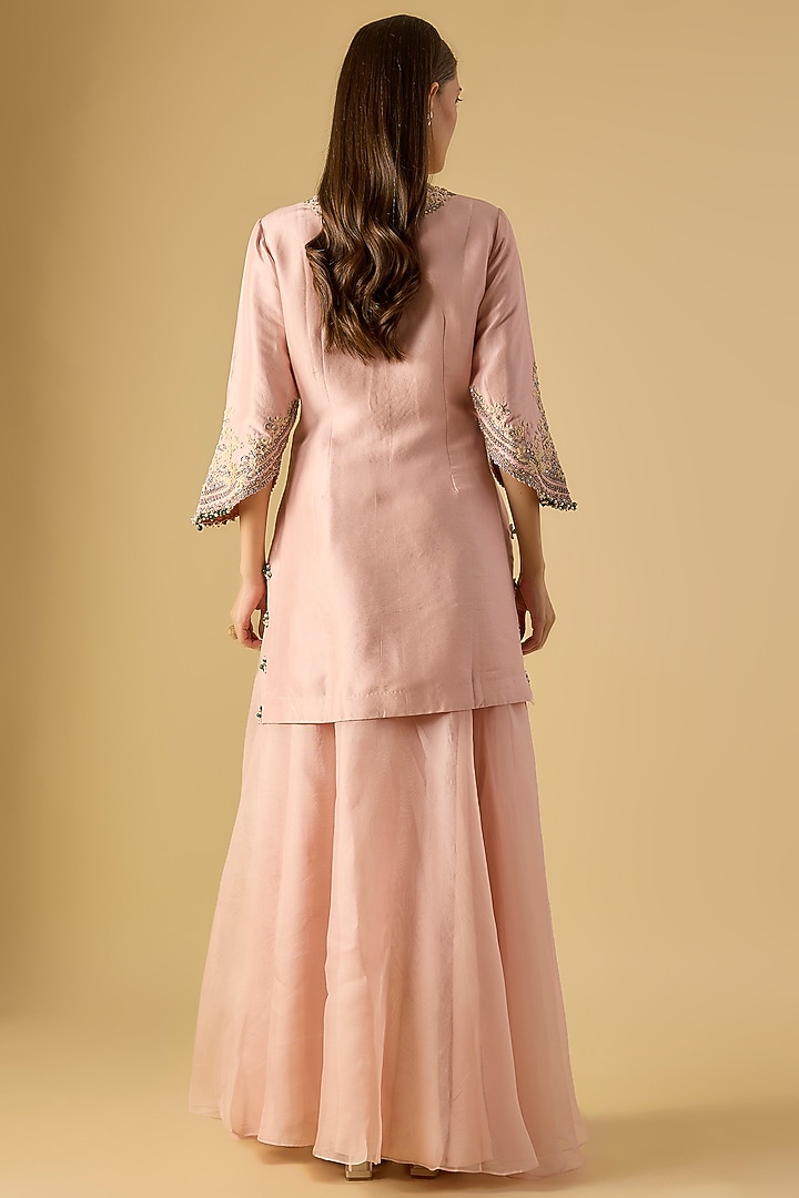 Flamingo Pink Organza Resham Work Cape Set by Prisho at Pernia's Pop Up Shop