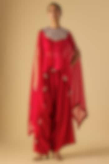 Red Organza Resham & Maal Work Kaftan Set by Prisho at Pernia's Pop Up Shop