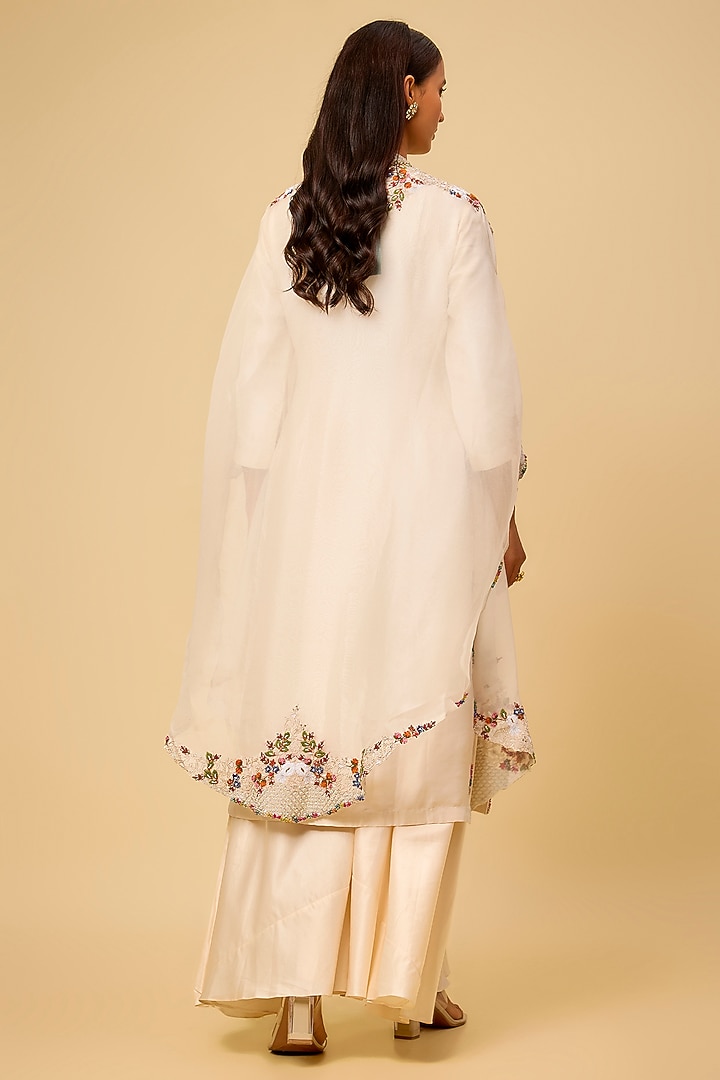 Ivory Silk Thread Work Jacket Kurta Set by Prisho at Pernia's Pop Up Shop