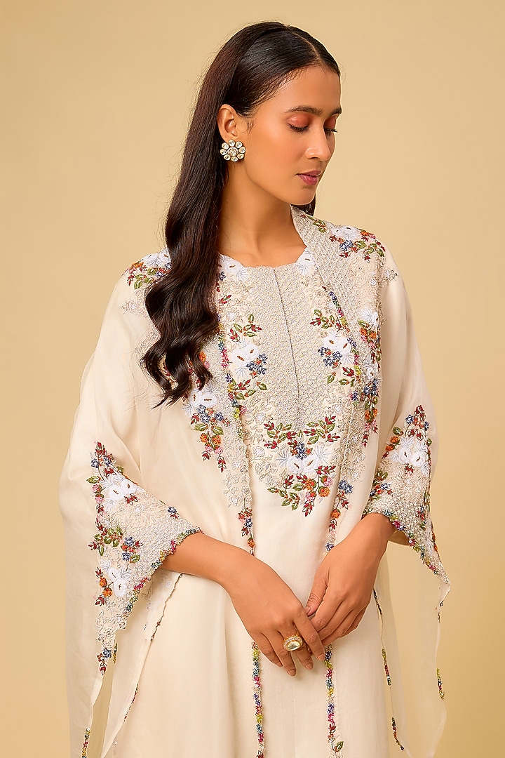 Ivory Silk Thread Work Jacket Kurta Set by Prisho at Pernia's Pop Up Shop