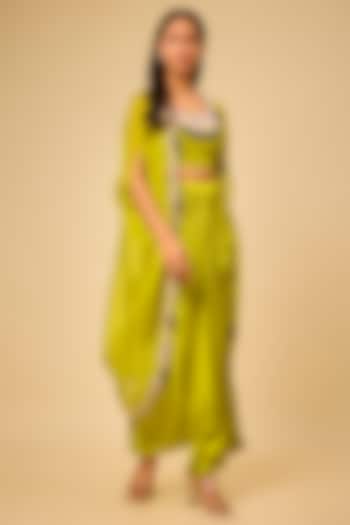 Lime Green Modal Satin Skirt Set by Prisho at Pernia's Pop Up Shop