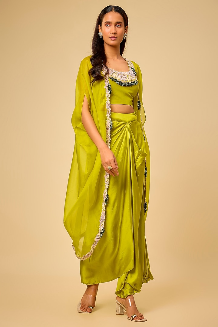 Lime Green Modal Satin Skirt Set by Prisho at Pernia's Pop Up Shop