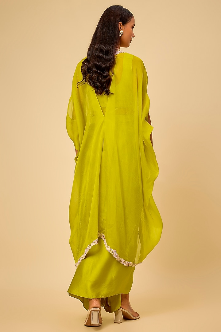 Lime Green Modal Satin Skirt Set by Prisho at Pernia's Pop Up Shop