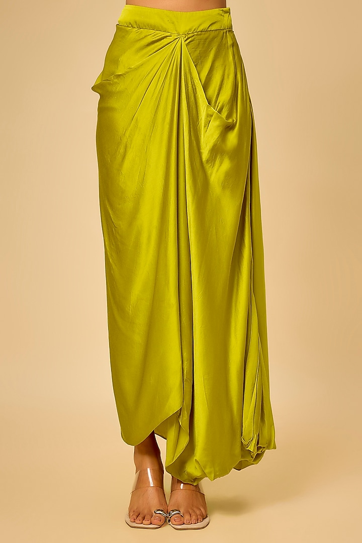 Lime Green Modal Satin Skirt Set by Prisho at Pernia's Pop Up Shop