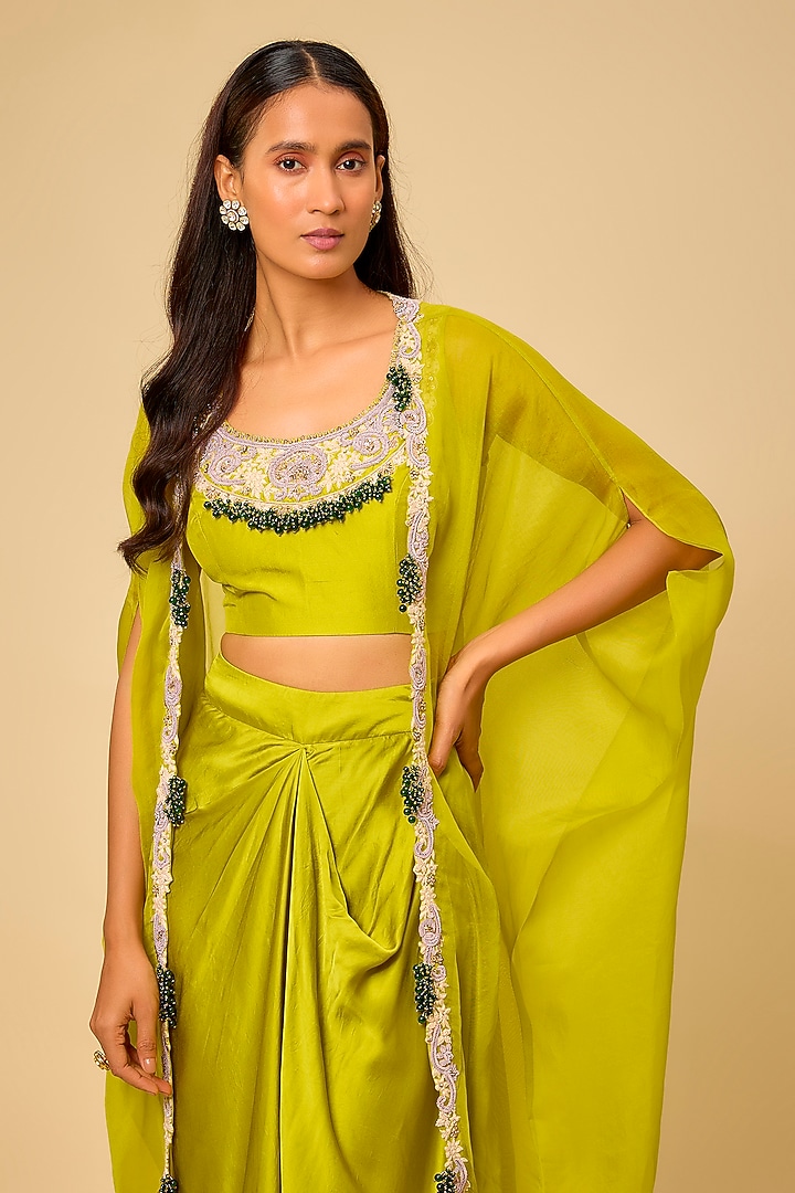 Lime Green Modal Satin Skirt Set by Prisho at Pernia's Pop Up Shop