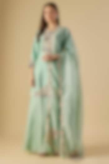 Aqua Organza Wedding Sharara Set by Prisho at Pernia's Pop Up Shop