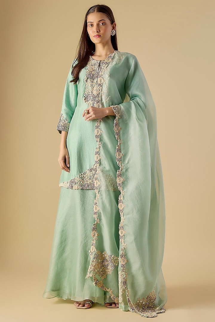 Aqua Organza Wedding Sharara Set by Prisho at Pernia's Pop Up Shop