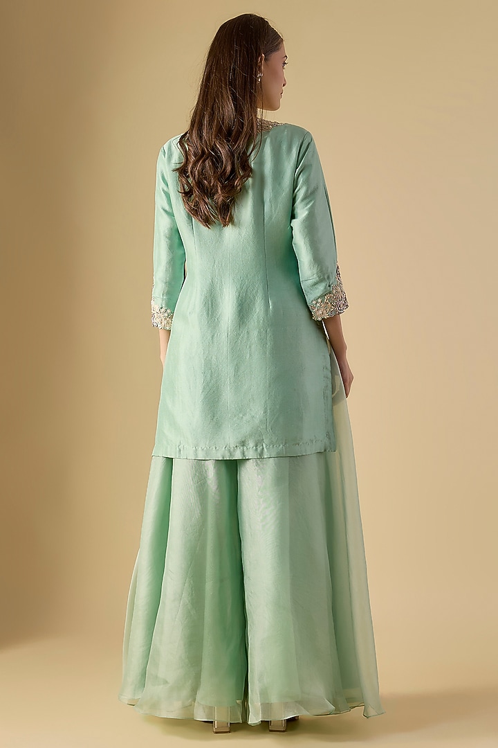 Aqua Organza Wedding Sharara Set by Prisho at Pernia's Pop Up Shop