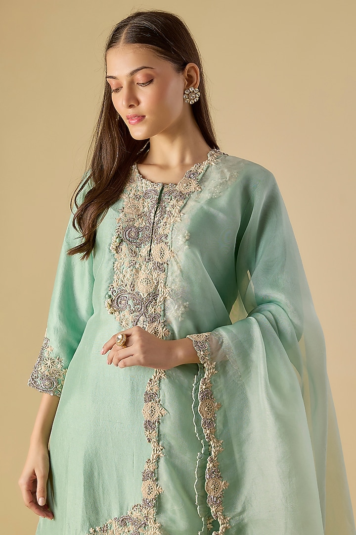 Aqua Organza Wedding Sharara Set by Prisho at Pernia's Pop Up Shop