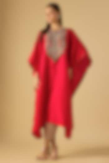 Red Silk Dori Work Kaftan Set by Prisho at Pernia's Pop Up Shop