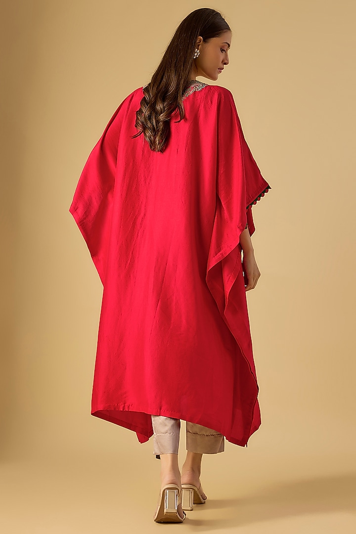 Red Silk Dori Work Kaftan Set by Prisho at Pernia's Pop Up Shop