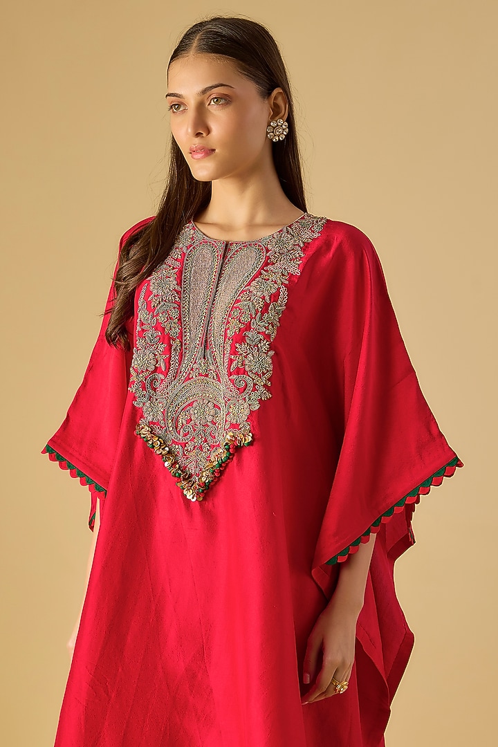 Red Silk Dori Work Kaftan Set by Prisho at Pernia's Pop Up Shop
