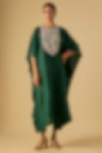 Bottle Green Silk Gota Work Kaftan Set by Prisho at Pernia's Pop Up Shop