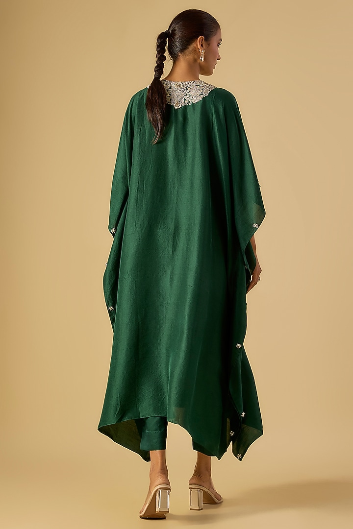 Bottle Green Silk Gota Work Kaftan Set by Prisho at Pernia's Pop Up Shop