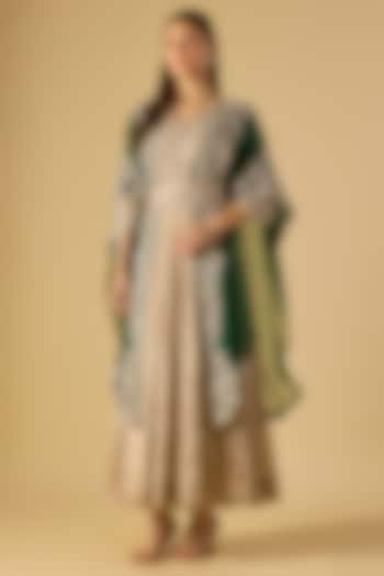 Beige Tissue Gota Work Jacket Bridal Anarkali Set by Prisho at Pernia's Pop Up Shop