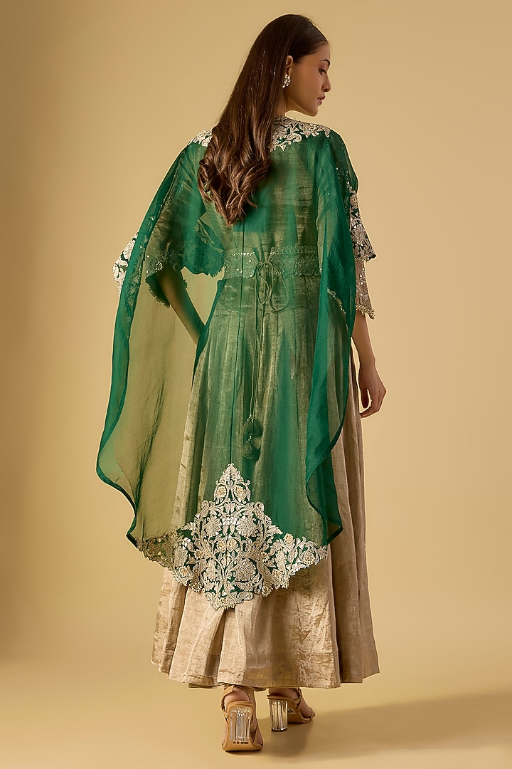 Beige Tissue Gota Work Jacket Bridal Anarkali Set by Prisho at Pernia's Pop Up Shop