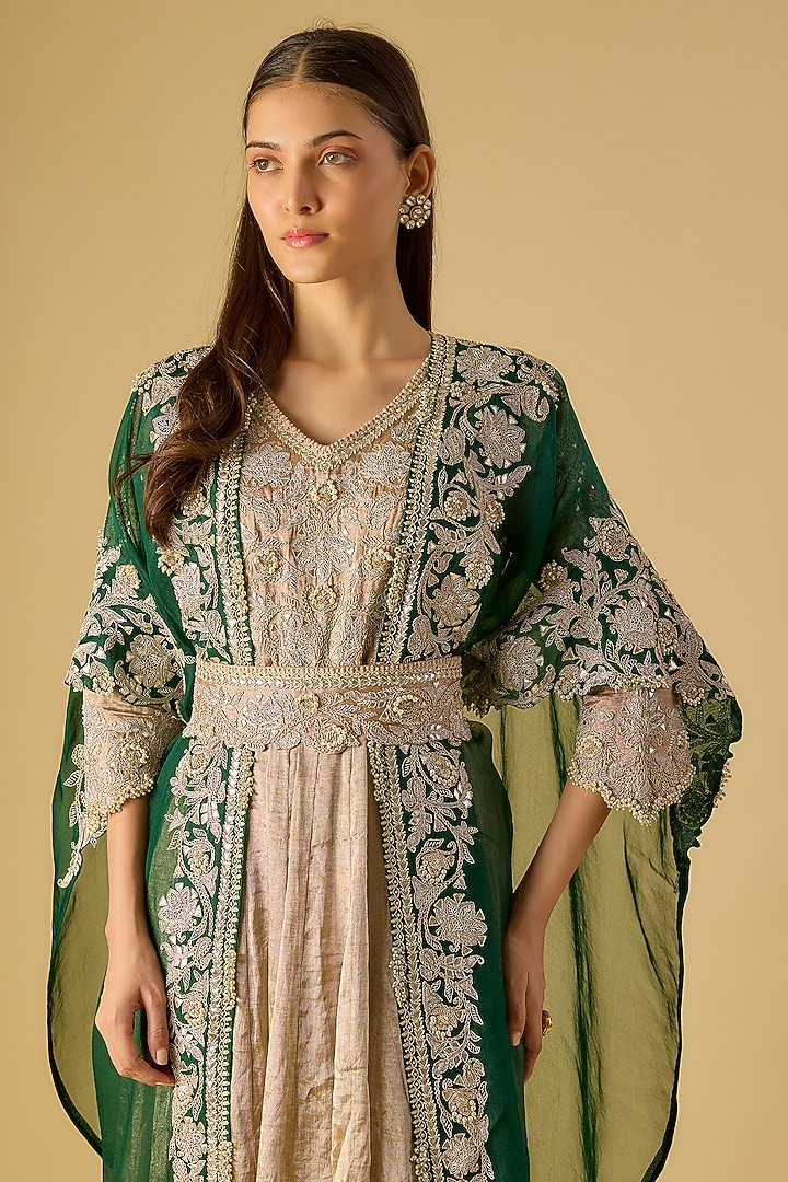 Beige Tissue Gota Work Jacket Bridal Anarkali Set by Prisho at Pernia's Pop Up Shop