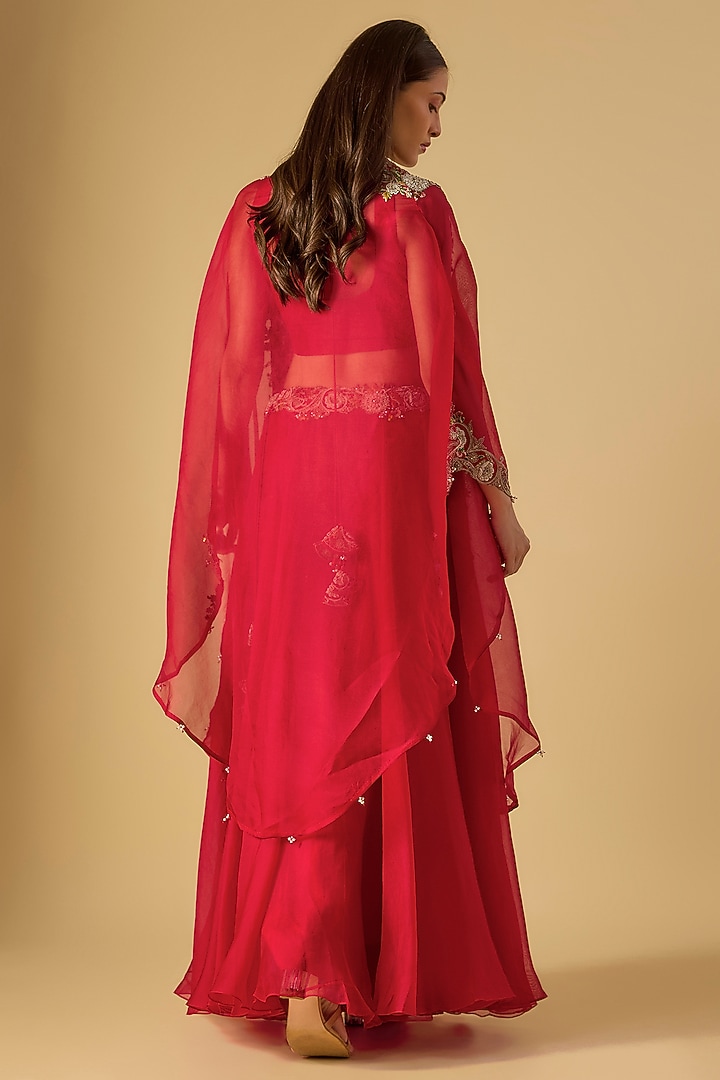 Red Organza Maal Work Skirt Set by Prisho at Pernia's Pop Up Shop