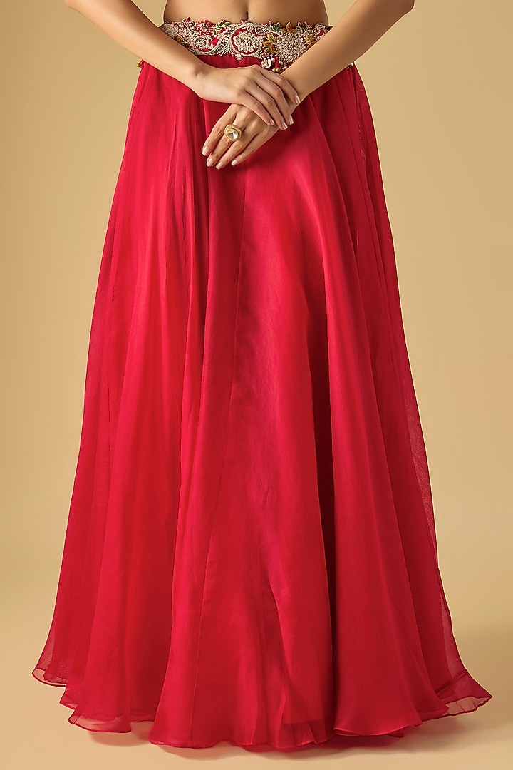 Red Organza Maal Work Skirt Set by Prisho at Pernia's Pop Up Shop