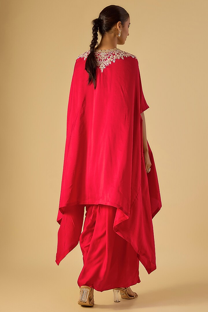 Red Silk Resham Work Kaftan Set by Prisho at Pernia's Pop Up Shop