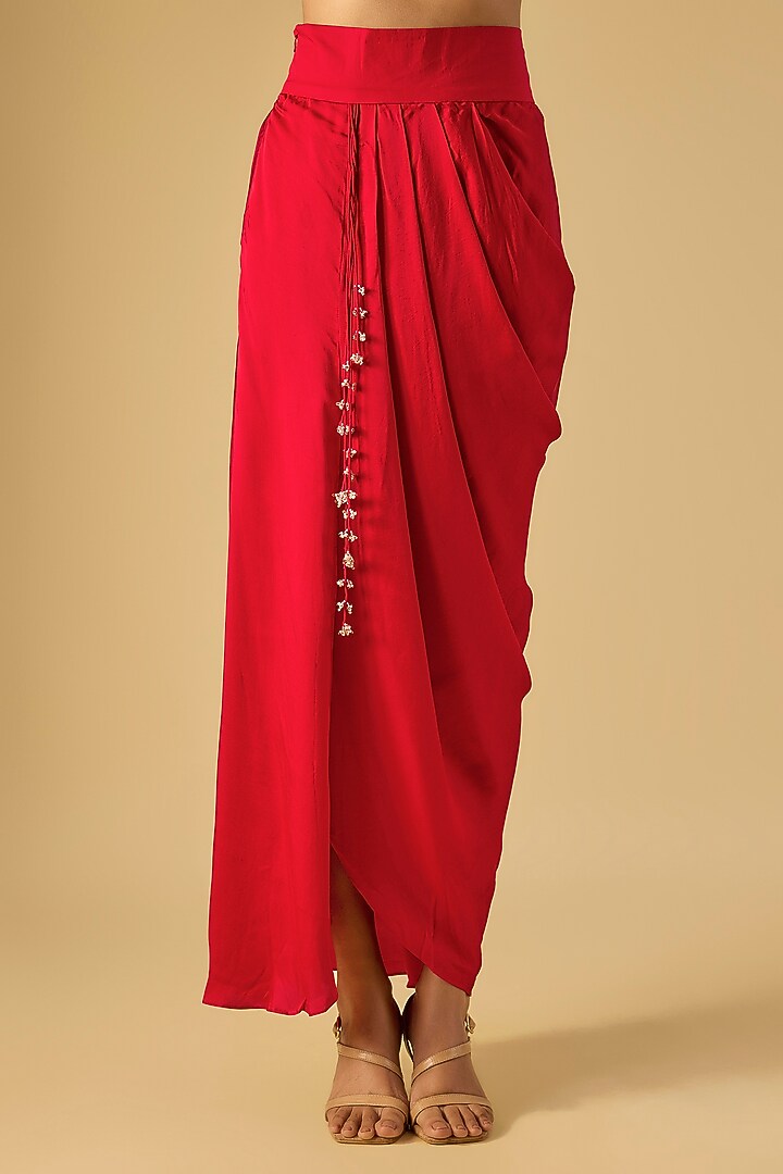 Red Silk Resham Work Kaftan Set by Prisho at Pernia's Pop Up Shop