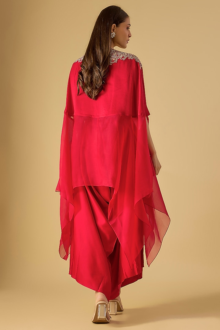 Red Semi-Organza Silk Resham & Maal Work Kaftan Set by Prisho at Pernia's Pop Up Shop