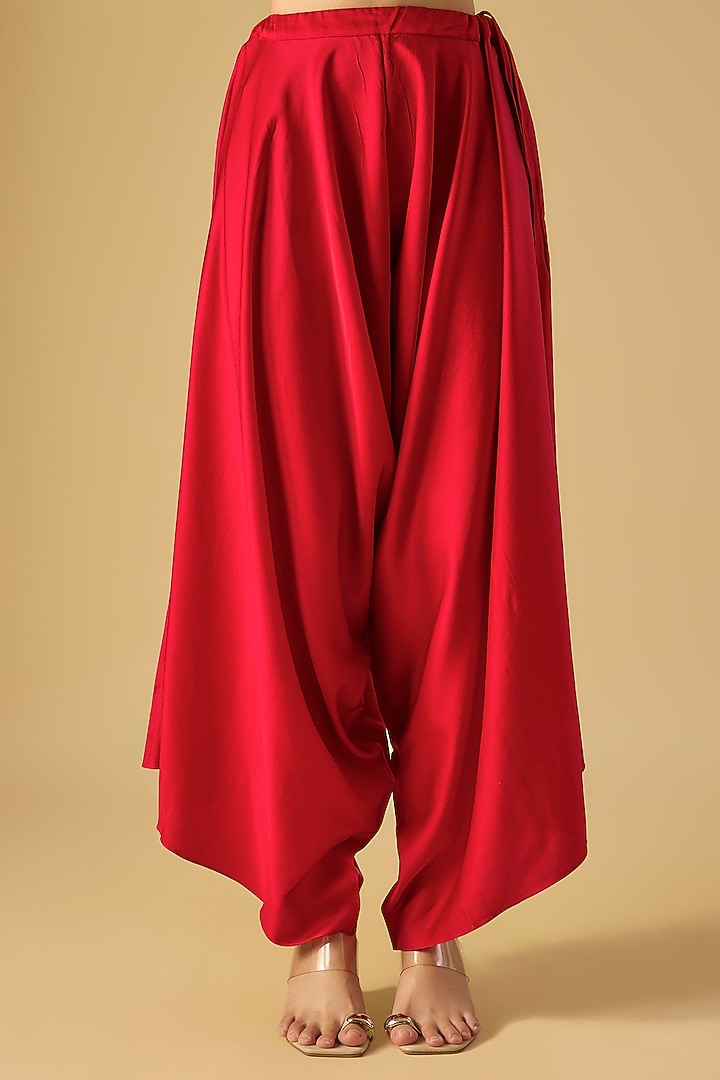 Red Semi-Organza Silk Resham & Maal Work Kaftan Set by Prisho at Pernia's Pop Up Shop