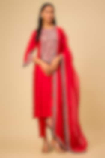 Red Silk Maal Work Kurta Set by Prisho at Pernia's Pop Up Shop