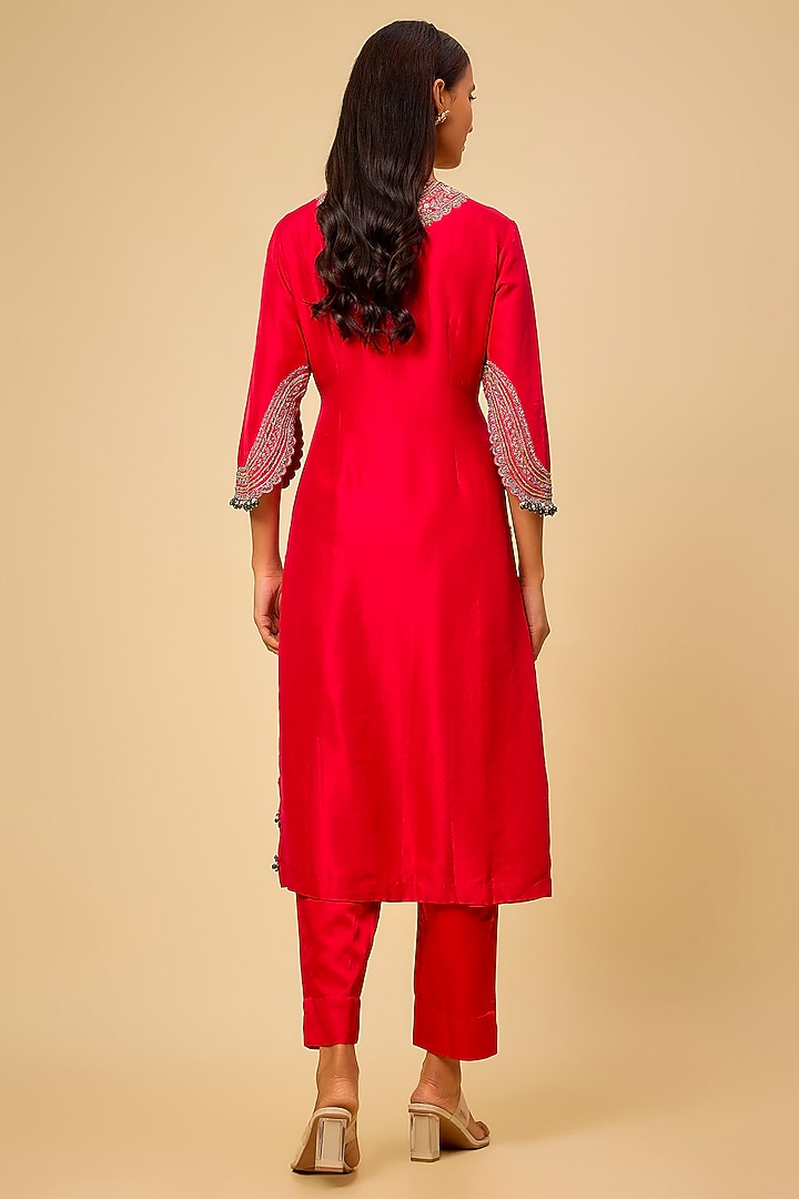 Red Silk Maal Work Kurta Set by Prisho at Pernia's Pop Up Shop