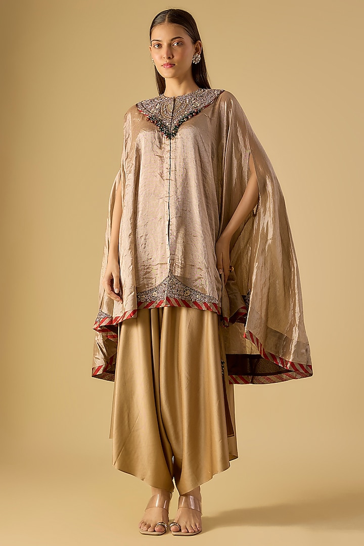 Champagne Tissue Maal Work Kaftan Set by Prisho at Pernia's Pop Up Shop
