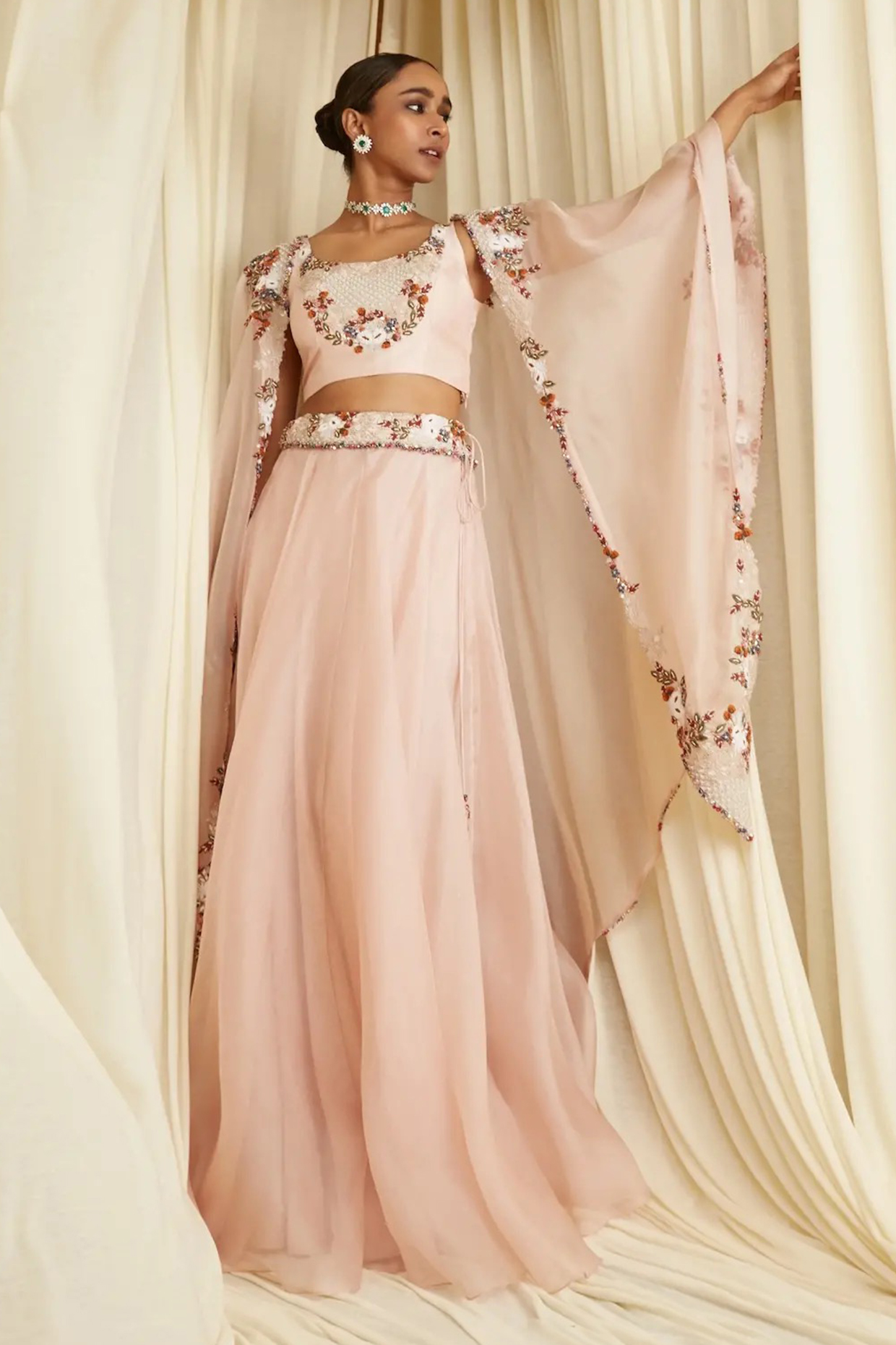 Flamingo Organza Threadwork Cape Set by Prisho at Pernia's Pop Up Shop