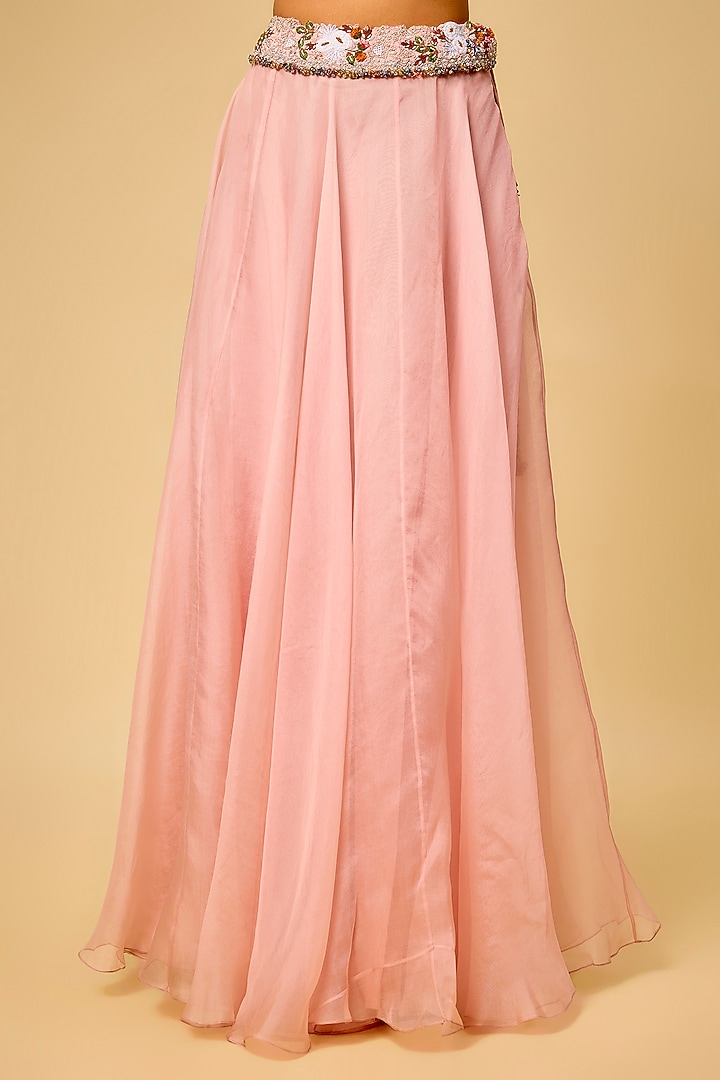 Flamingo Pink Organza Thread Work Skirt Set by Prisho at Pernia's Pop Up Shop