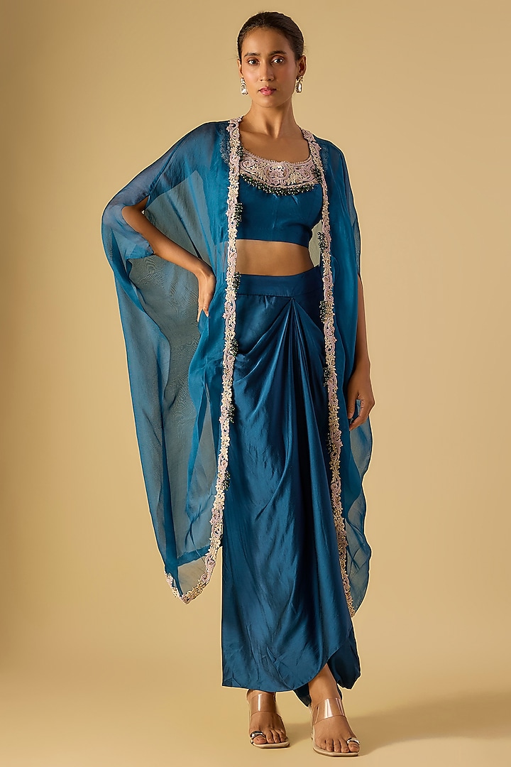 Blue Modal Satin Skirt Set by Prisho at Pernia's Pop Up Shop