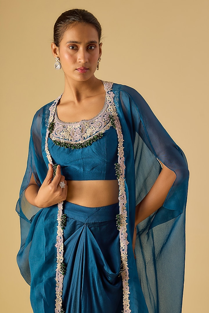 Blue Modal Satin Skirt Set by Prisho at Pernia's Pop Up Shop