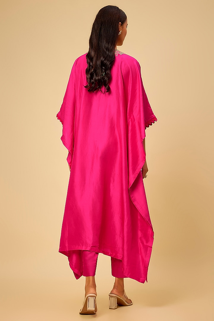 Fuchsia Silk Dori Work Kaftan Set by Prisho at Pernia's Pop Up Shop