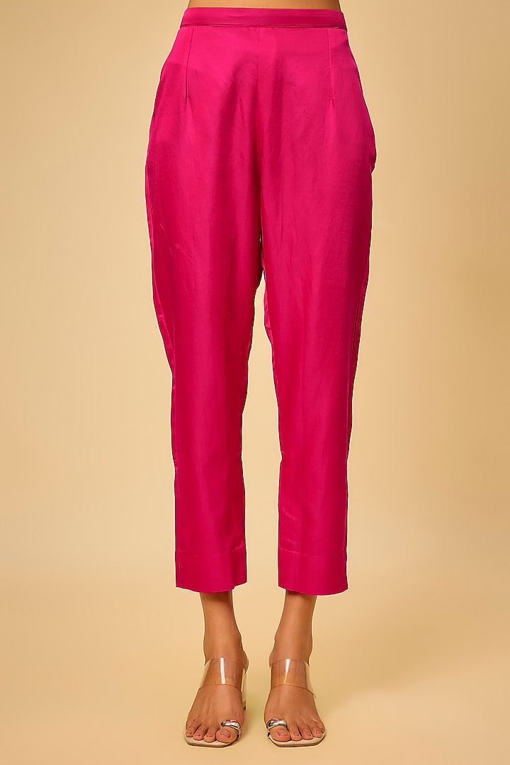 Fuchsia Silk Dori Work Kaftan Set by Prisho at Pernia's Pop Up Shop