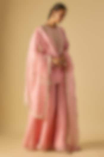 Dark Flamingo Pink Silk Resham Work Wedding Sharara Set by Prisho at Pernia's Pop Up Shop