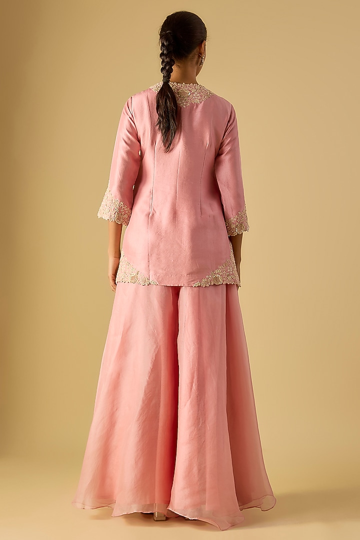Dark Flamingo Pink Silk Resham Work Wedding Sharara Set by Prisho at Pernia's Pop Up Shop